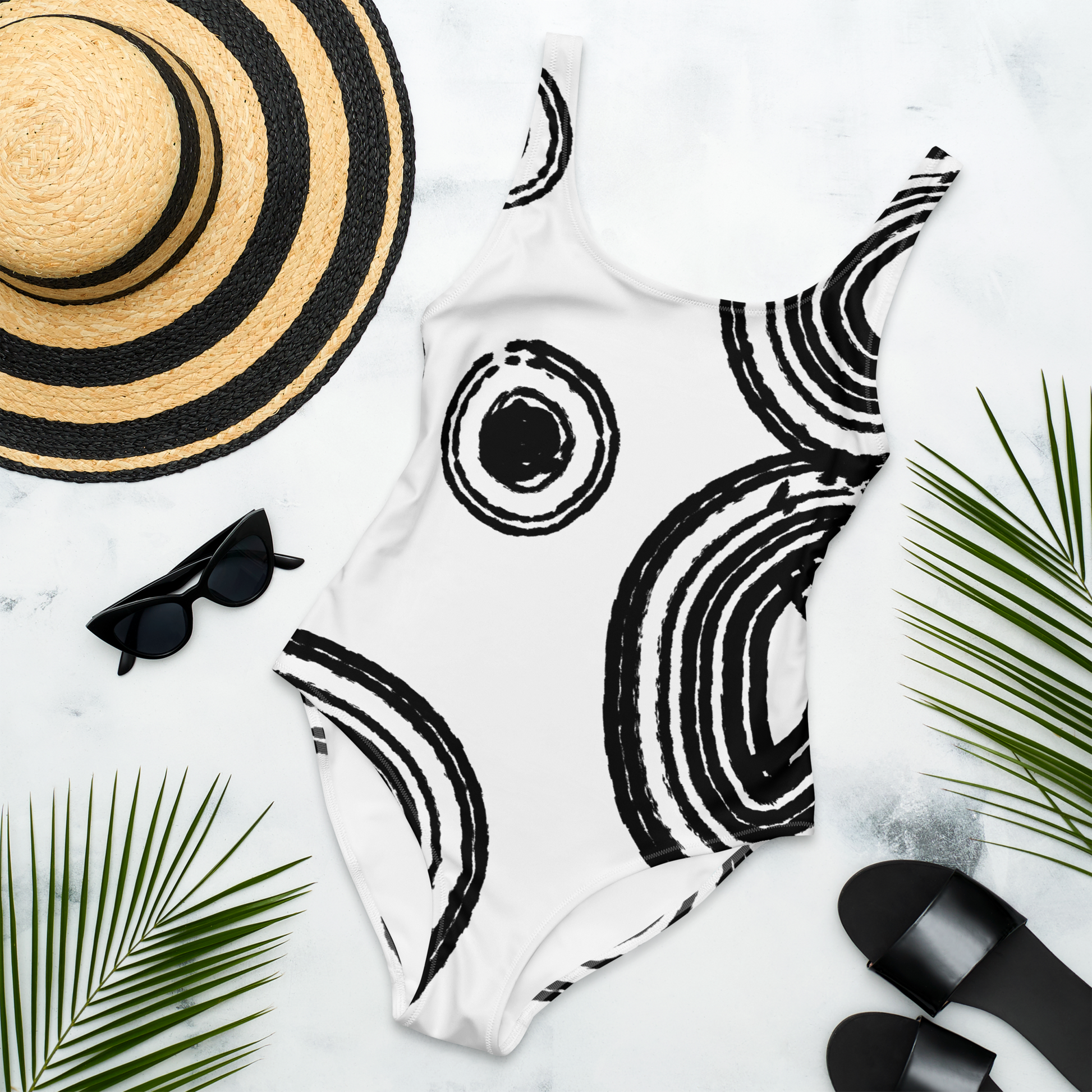 One-Piece White Loop Swimsuit