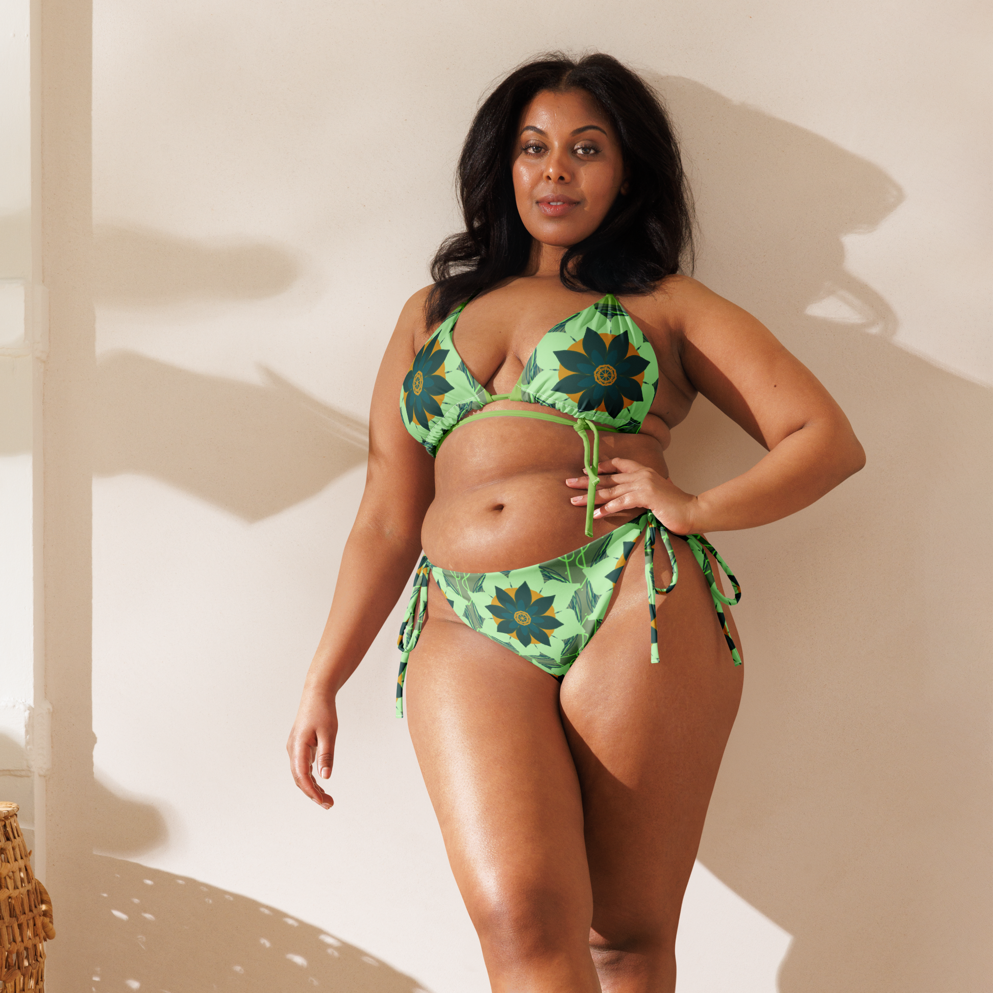 Green Flower string Bikini